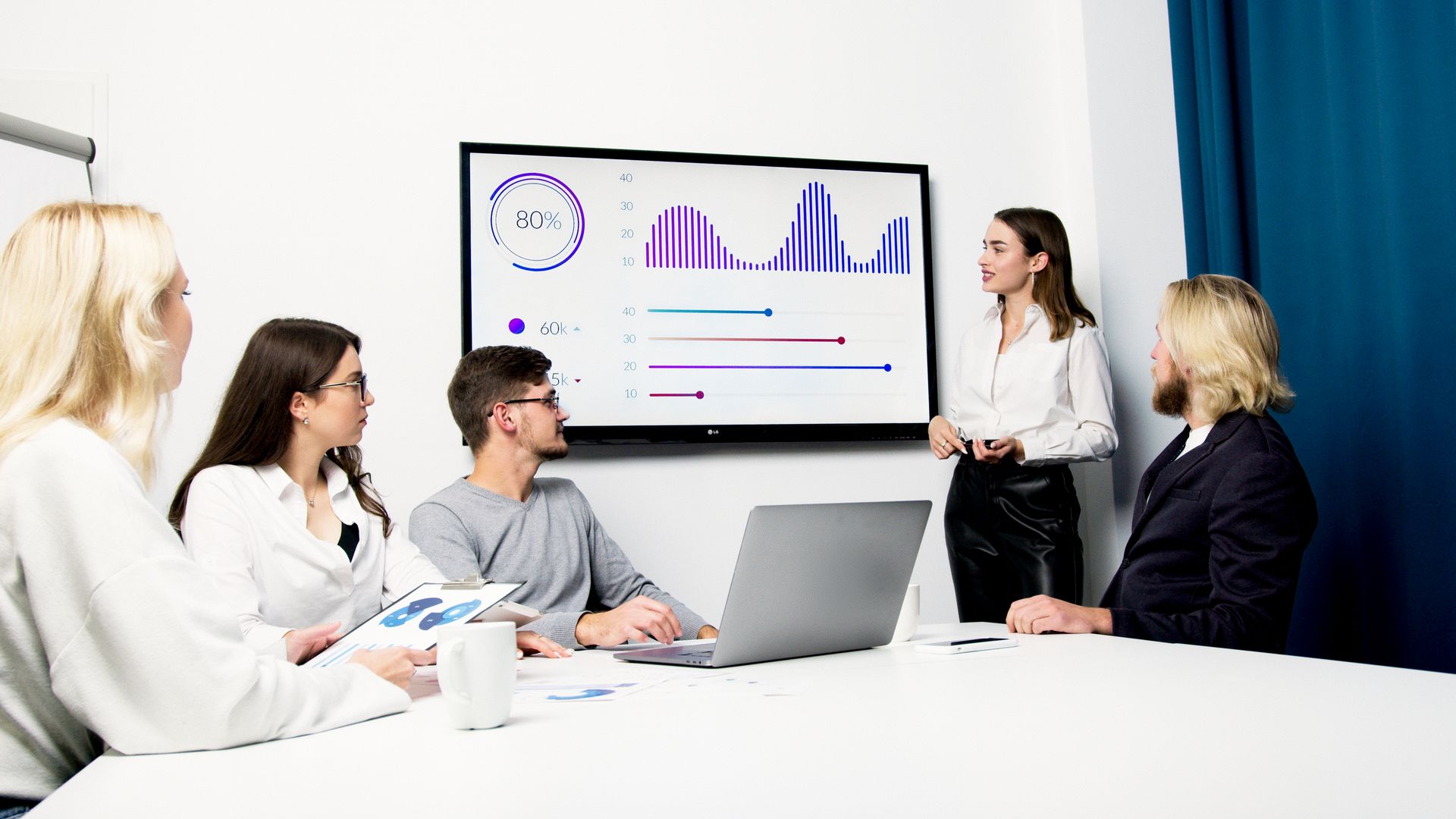 Advisor presenting a KPI view to a seated team